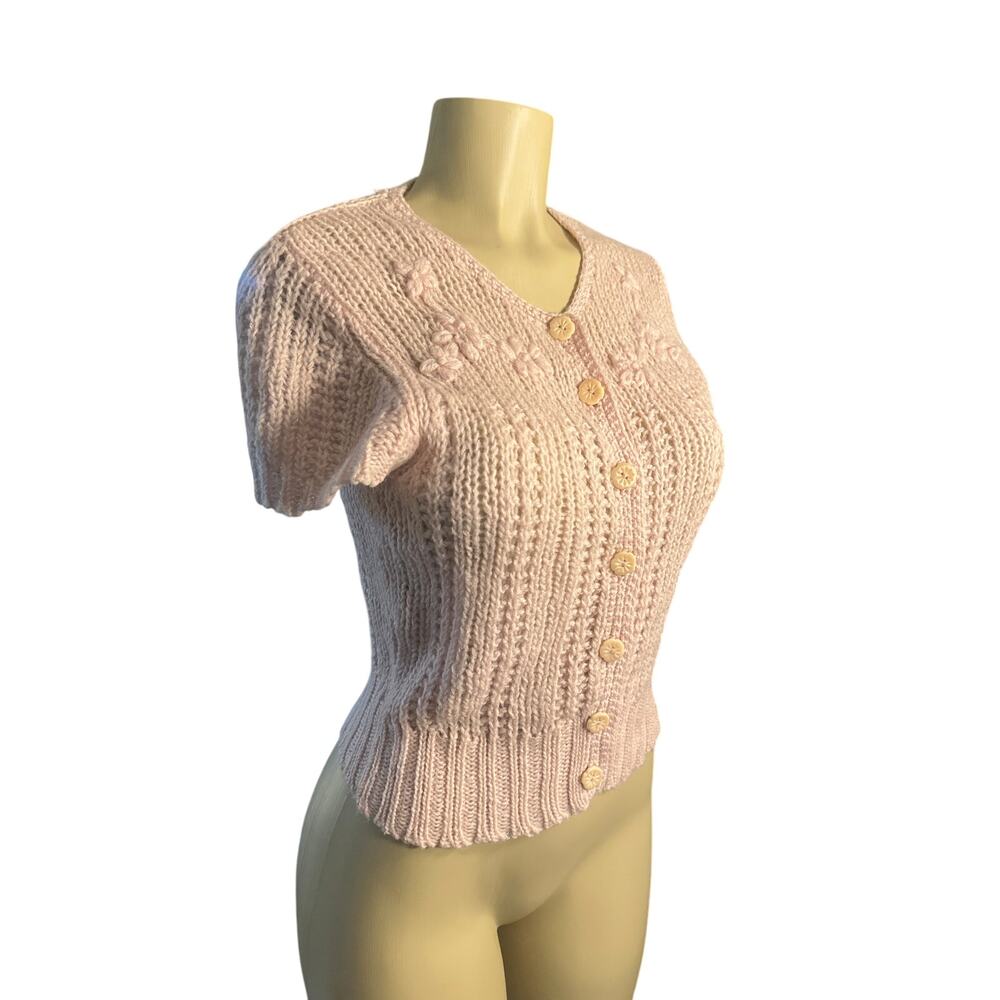 Women S Lucky Brand Wool Knit Sweater Cardigan Short Slv Button Pink Top Floral